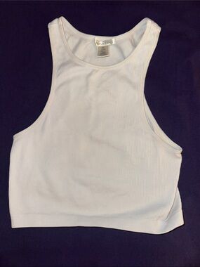 Bozzolo White Ribbed High-Neck Crop Tank